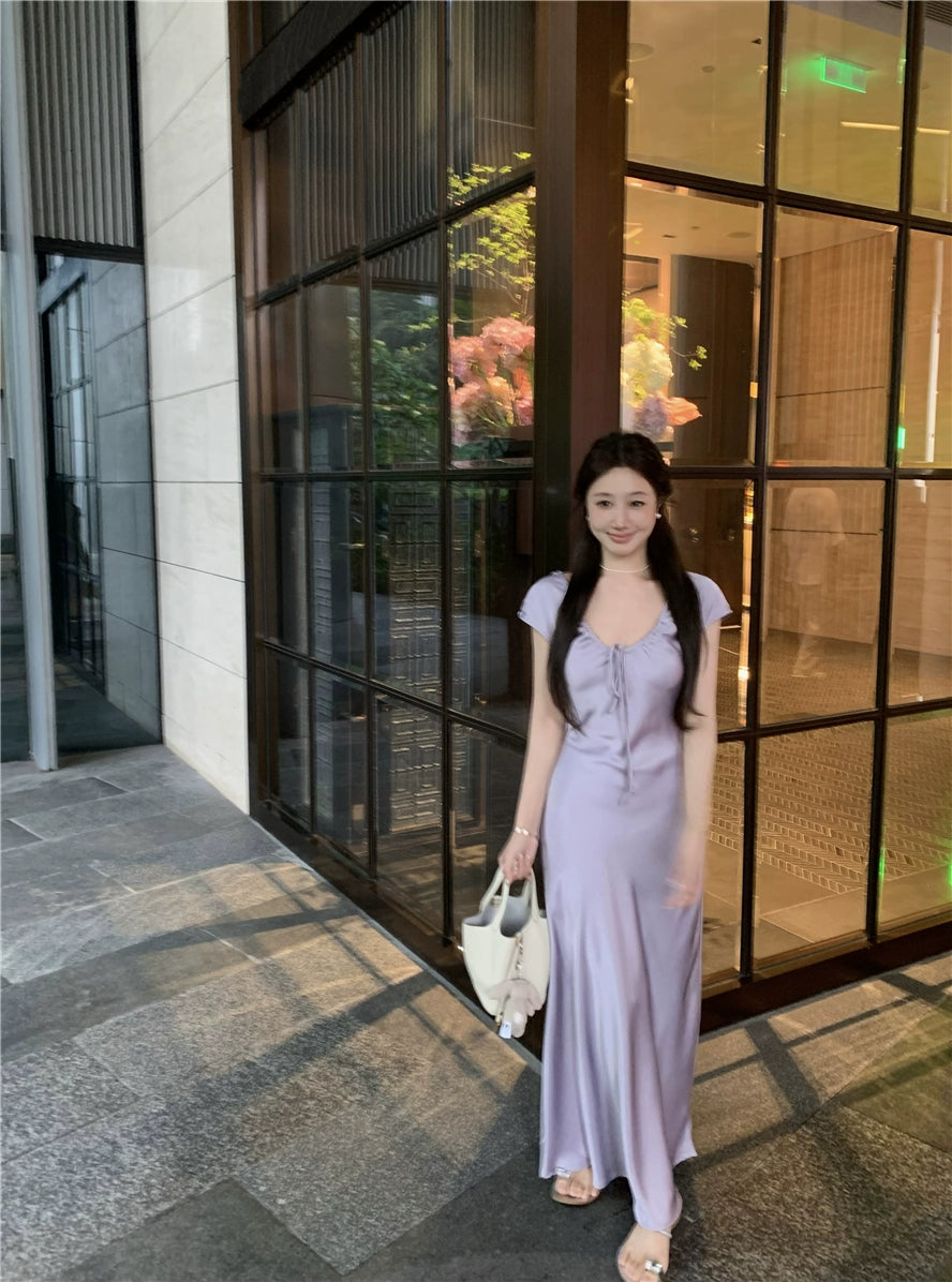 Silky Lavender Tie-Front Dress