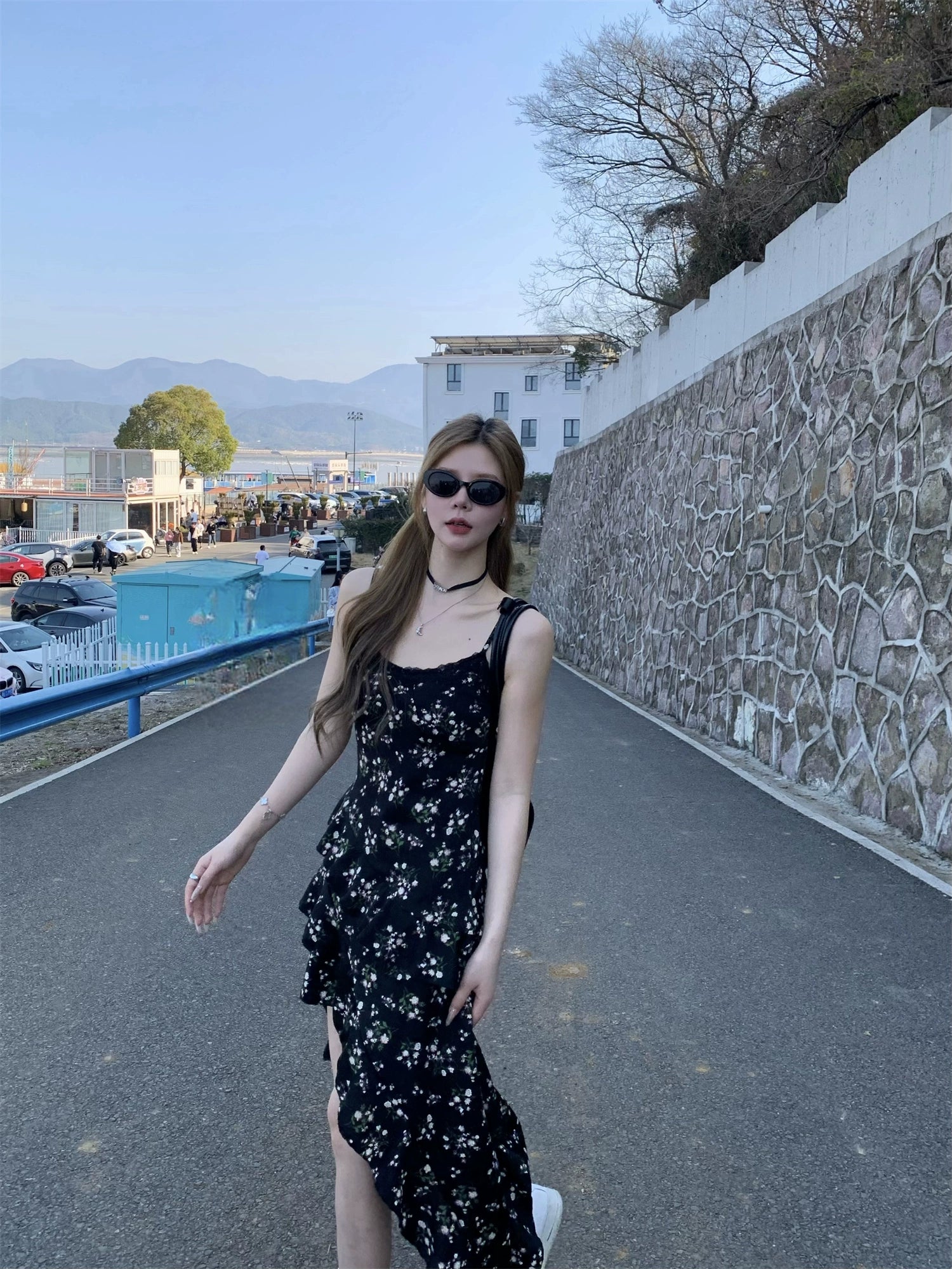 Asymmetric Floral Slip Dress