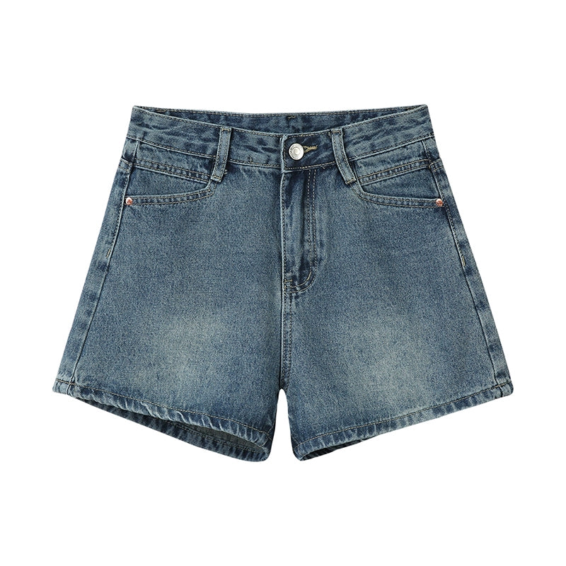 High Waist Washed Denim Shorts