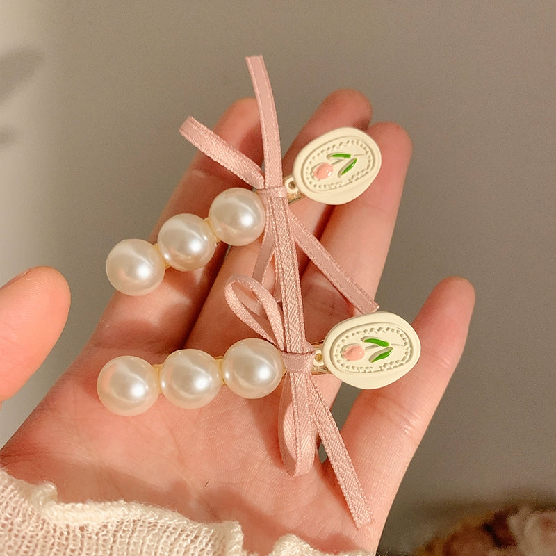 Sweet Bow Pearl Hair Barrettes