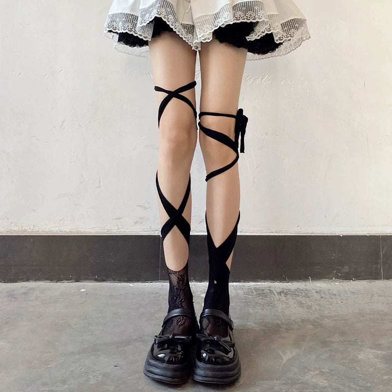 Sultry Criss-Cross Strappy Lace Thigh-Highs