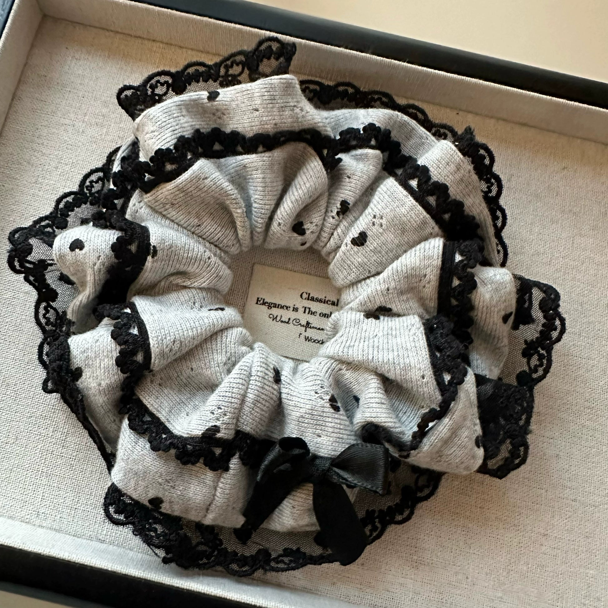Grey Lace Bow Scrunchie