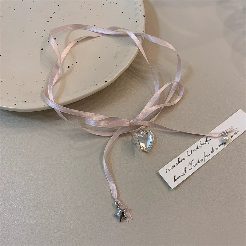Crystal Heart Bow Choker Necklace