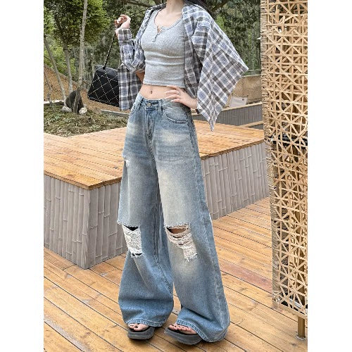 Ripped Wide-Leg Jeans