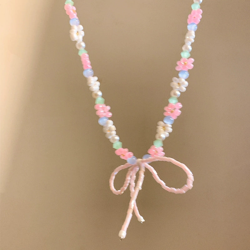 Pastel Daisy Bow Choker Necklace
