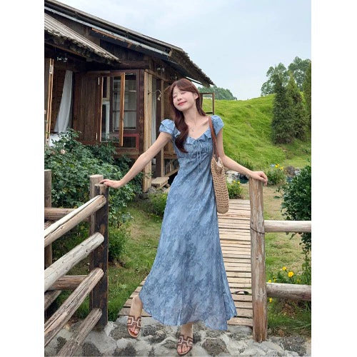 Blue Floral Tie-Front Dress