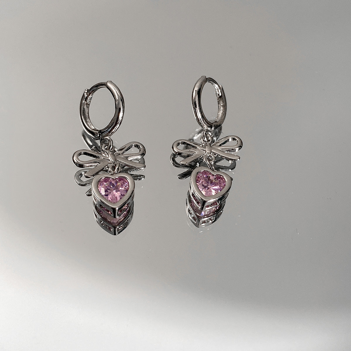 Sweet Pink Heart Rhinestone Earrings