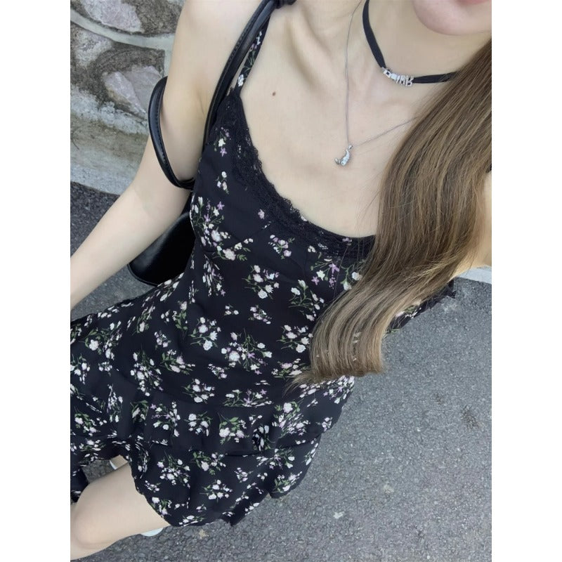 Asymmetric Floral Slip Dress
