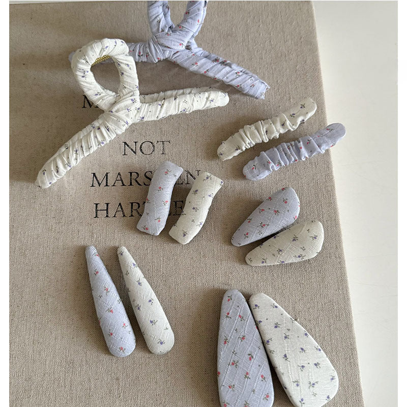 Floral Print Fabric Hair Clips Set