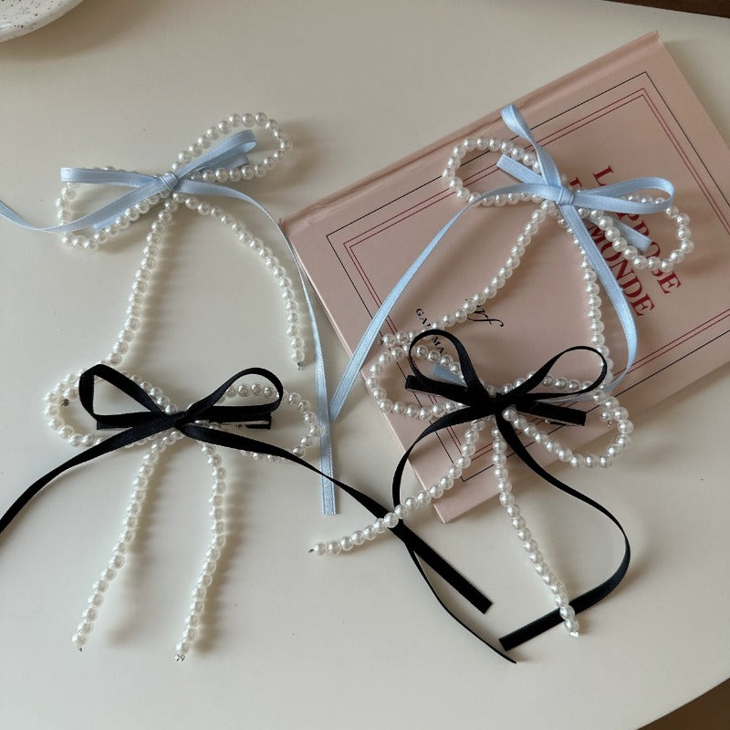 Pearl Ribbon Bow Hair Clip