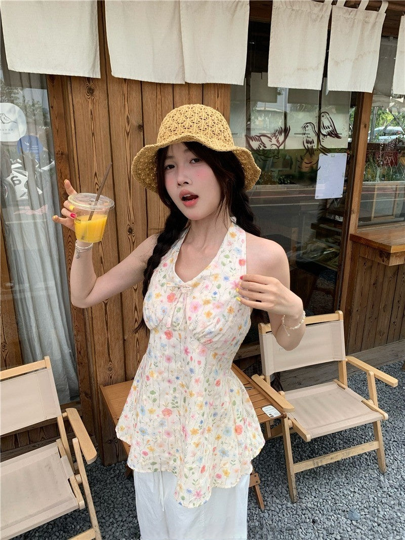 Sani V Neck Halter Floral Top