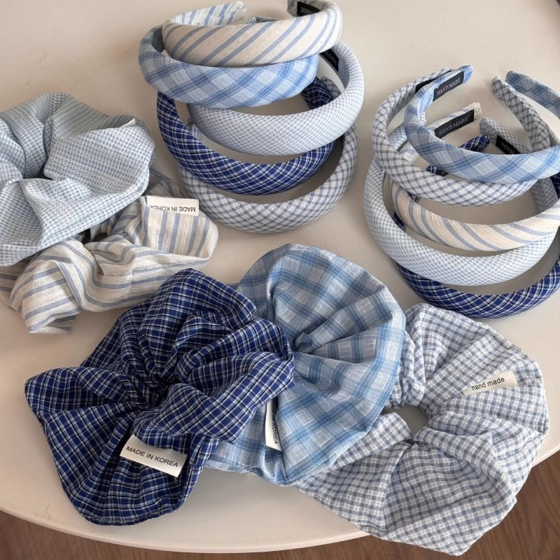 Blue Plaid Scrunchie Set