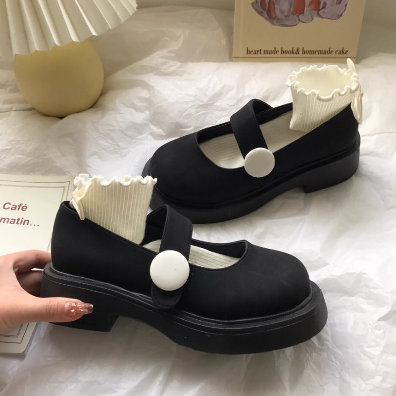 White Strap Button Mary Janes