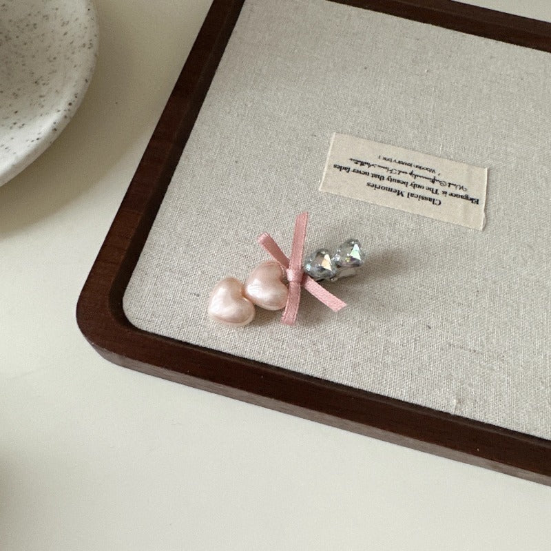 Pearl Heart Bow Clips