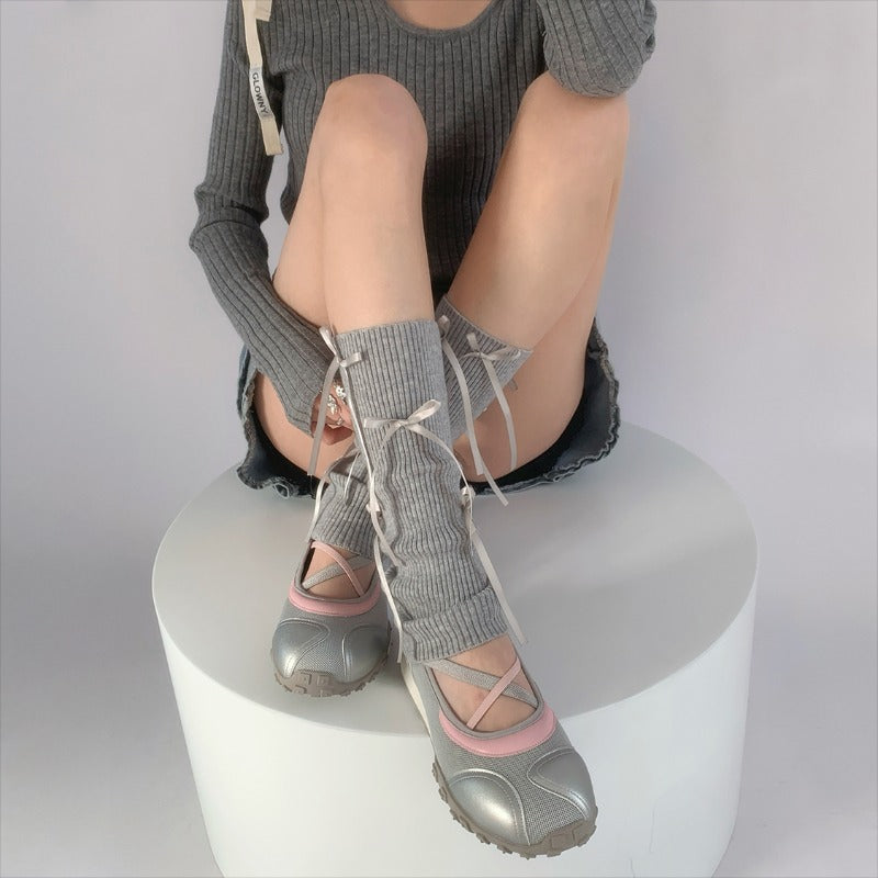 Stylish Ribbed Lace-Up Ankle Socks