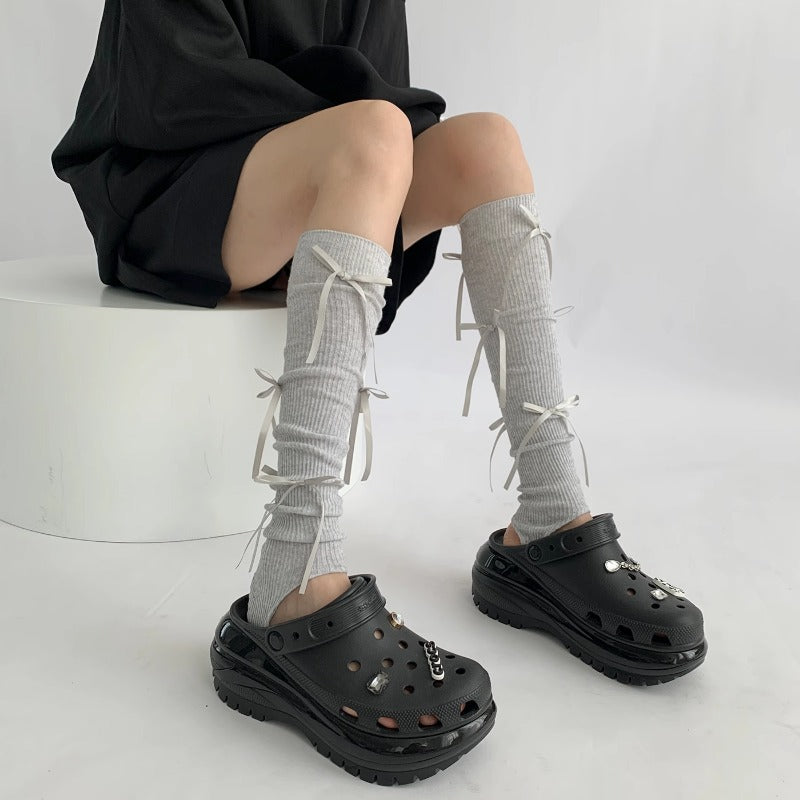 Chic Ribbed Tie-Up Calf Socks
