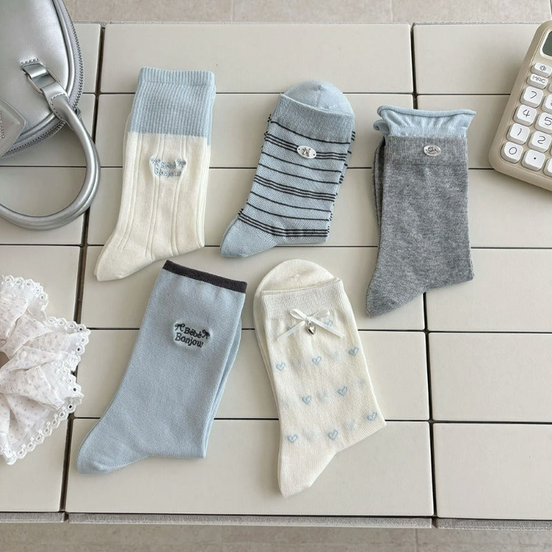 Assorted Pastel Embroidered Socks