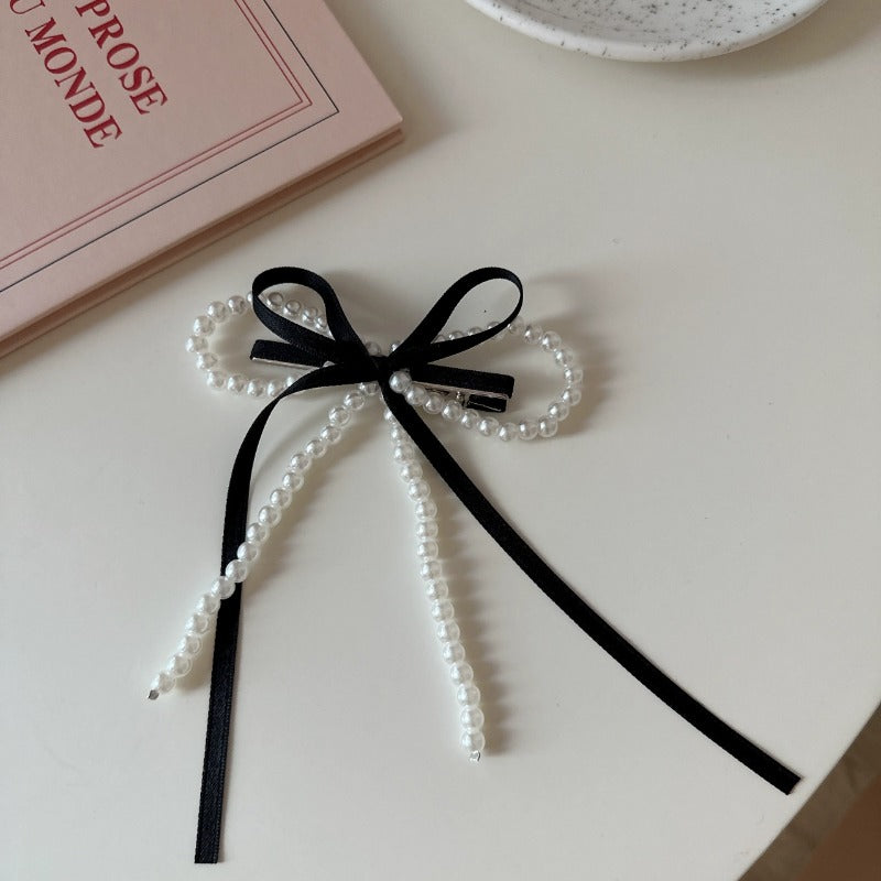Pearl Ribbon Bow Hair Clip
