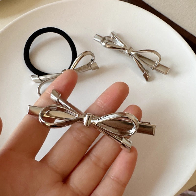 Silver Bow Hair Clips