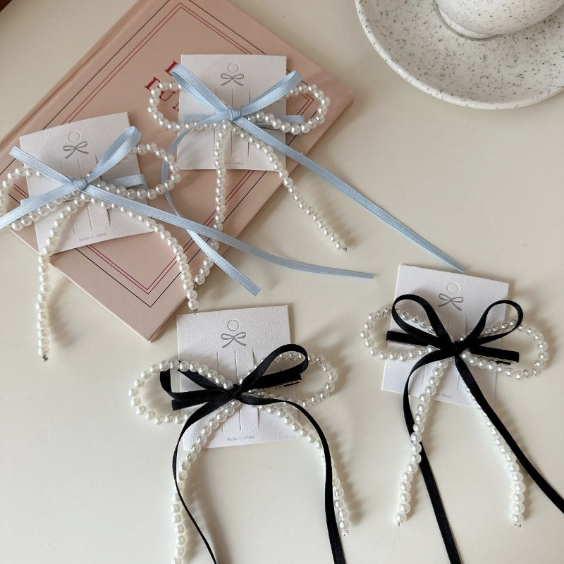 Pearl Ribbon Bow Hair Clip