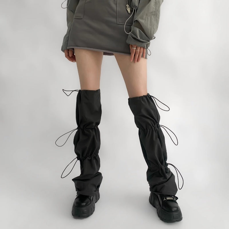 Sleek Black Adjustable Drawstring Leg Warmer