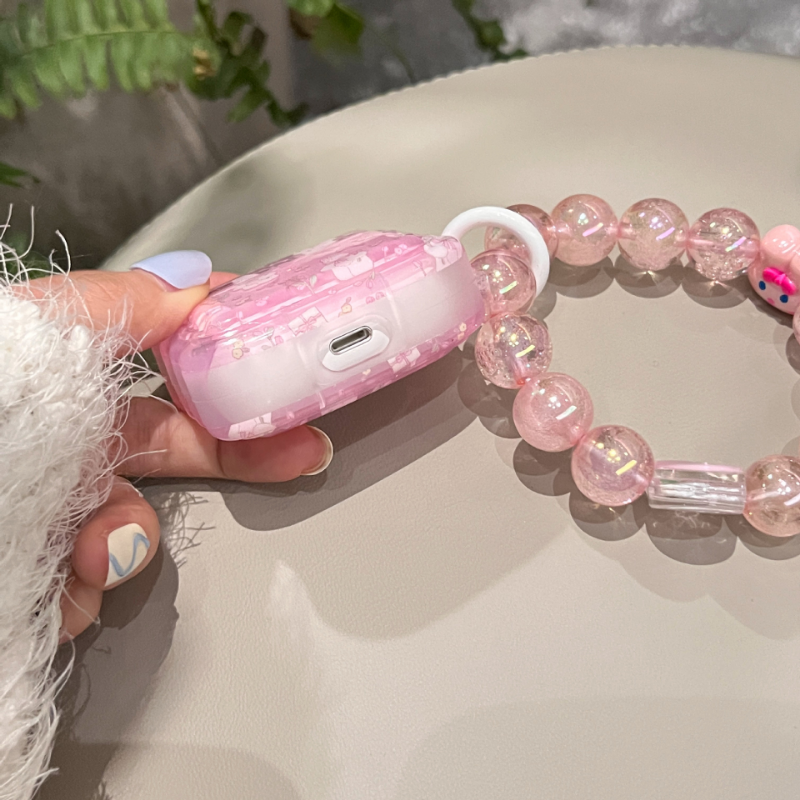 Pink Crystal Pearl Chain Airpods Case