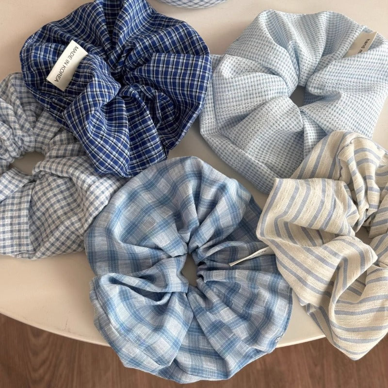 Blue Plaid Scrunchie Set
