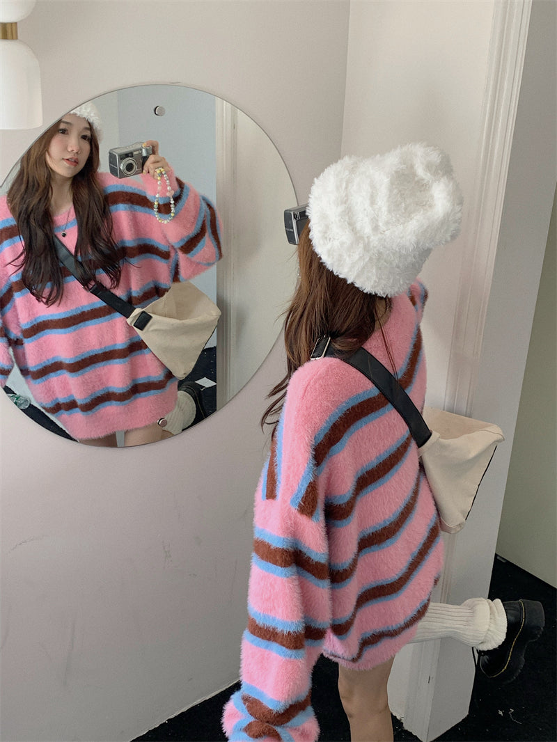 Maroon Pink Stripe Sweater