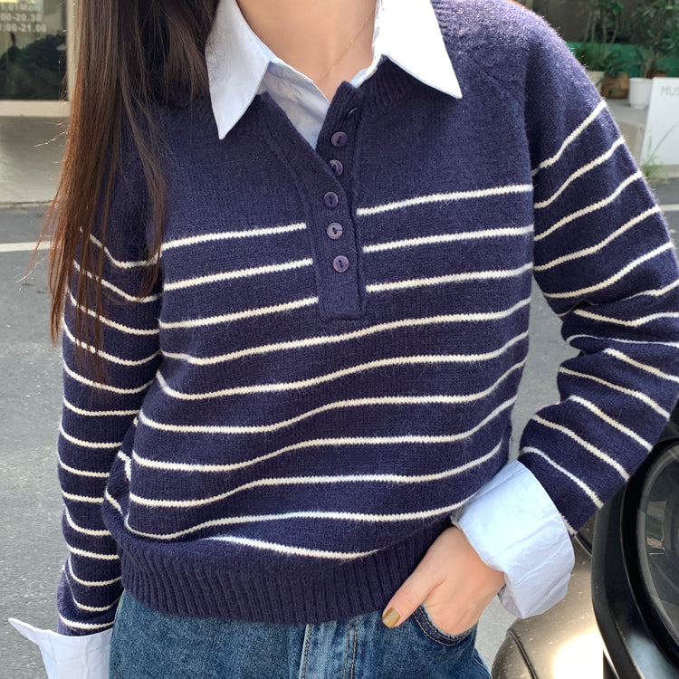 Collar Stripe Polo Sweater