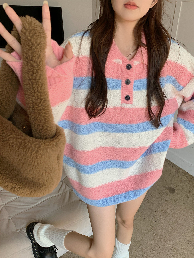 Purplish Pinkie Stripe Knit Sweater