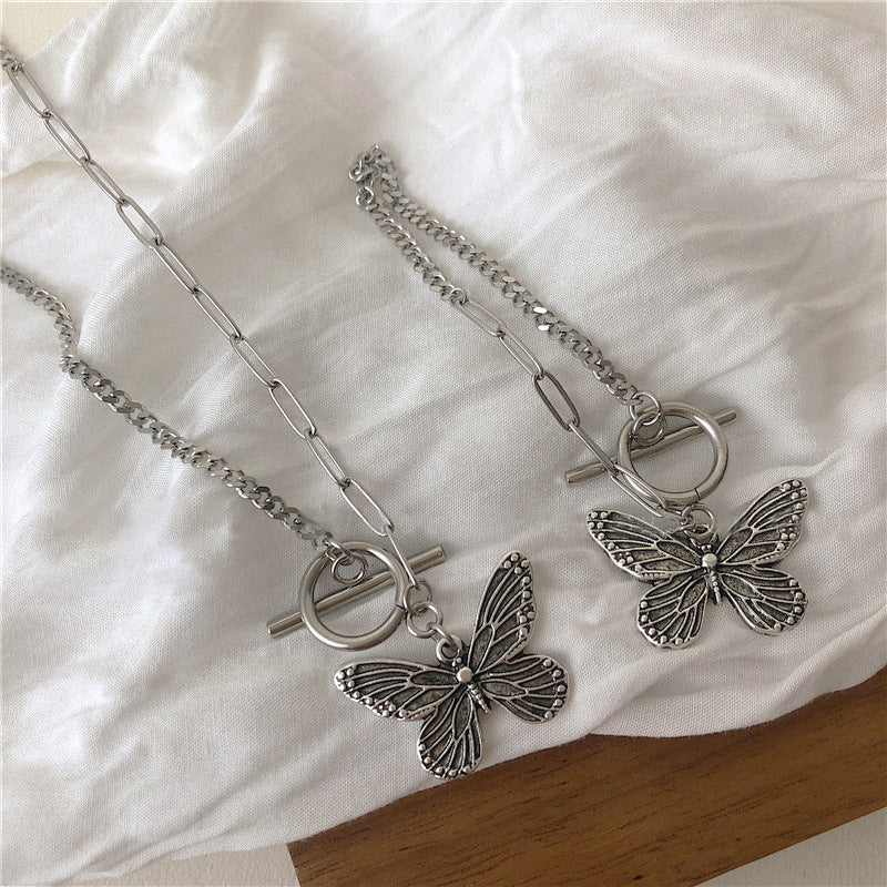 Retro Toned Butterfly Necklace