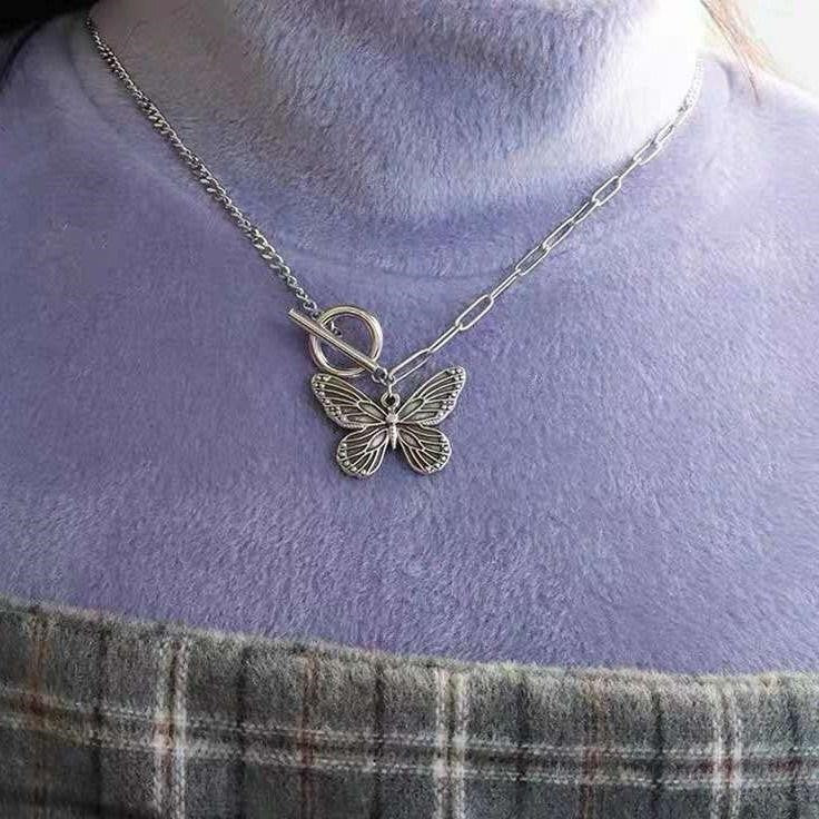 Retro Toned Butterfly Necklace