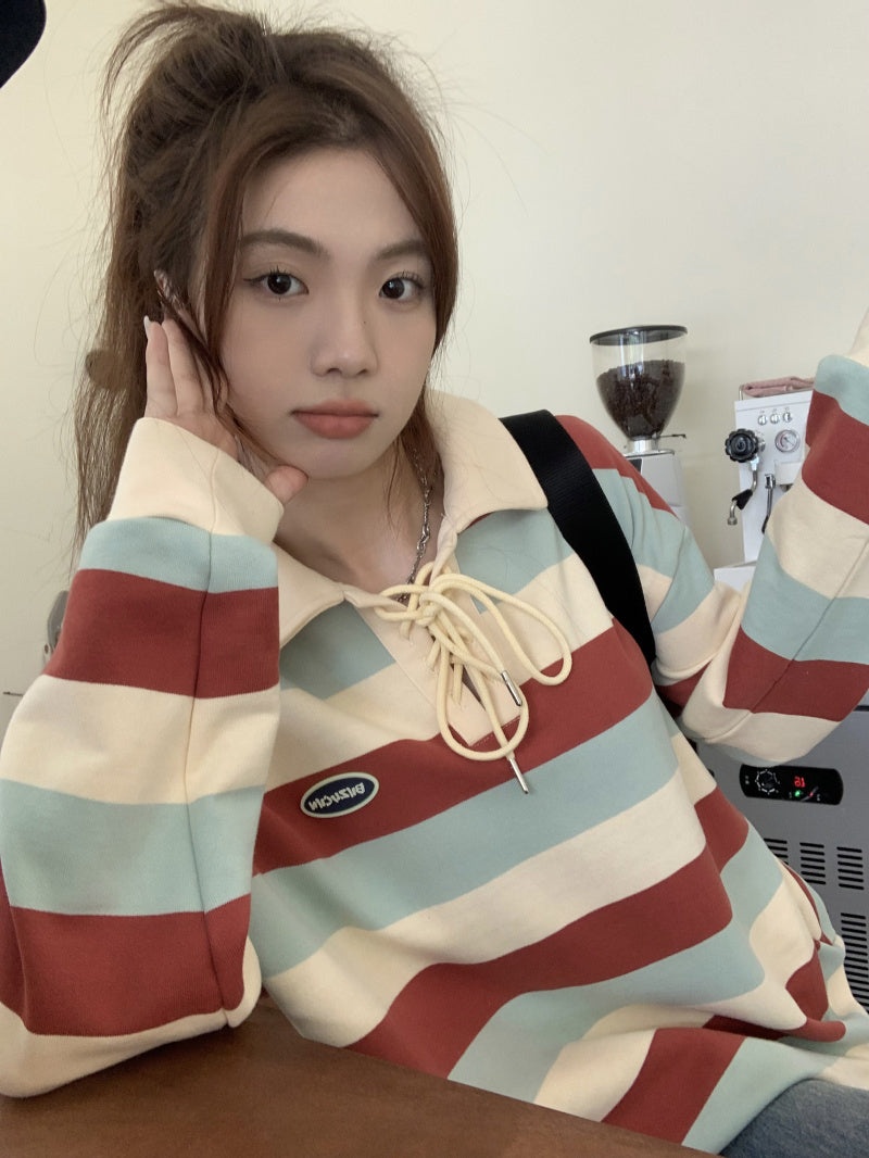 Shinnie Blue Red Stripe Polo Sweater