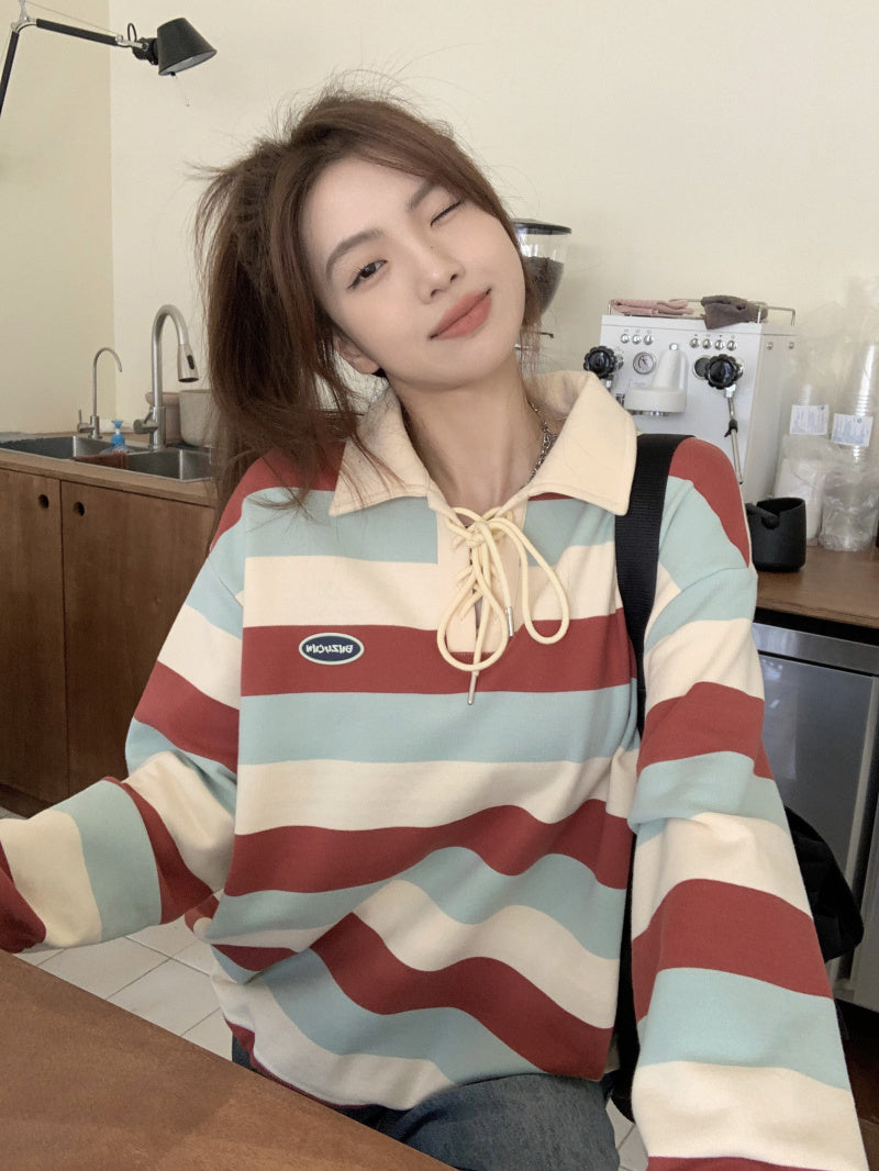 Shinnie Blue Red Stripe Polo Sweater