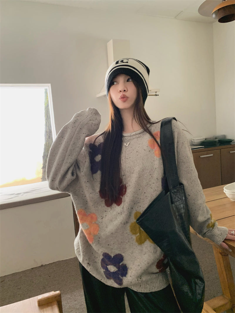 Floral Print Knit Sweater