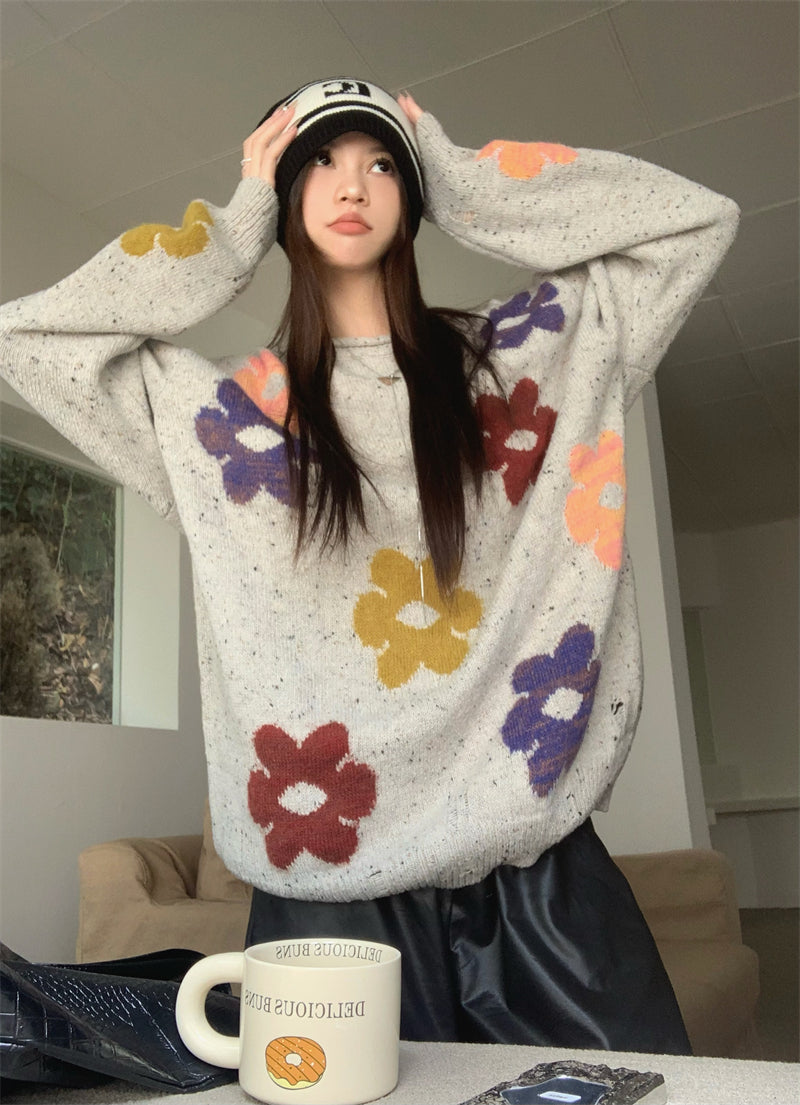 Floral Print Knit Sweater