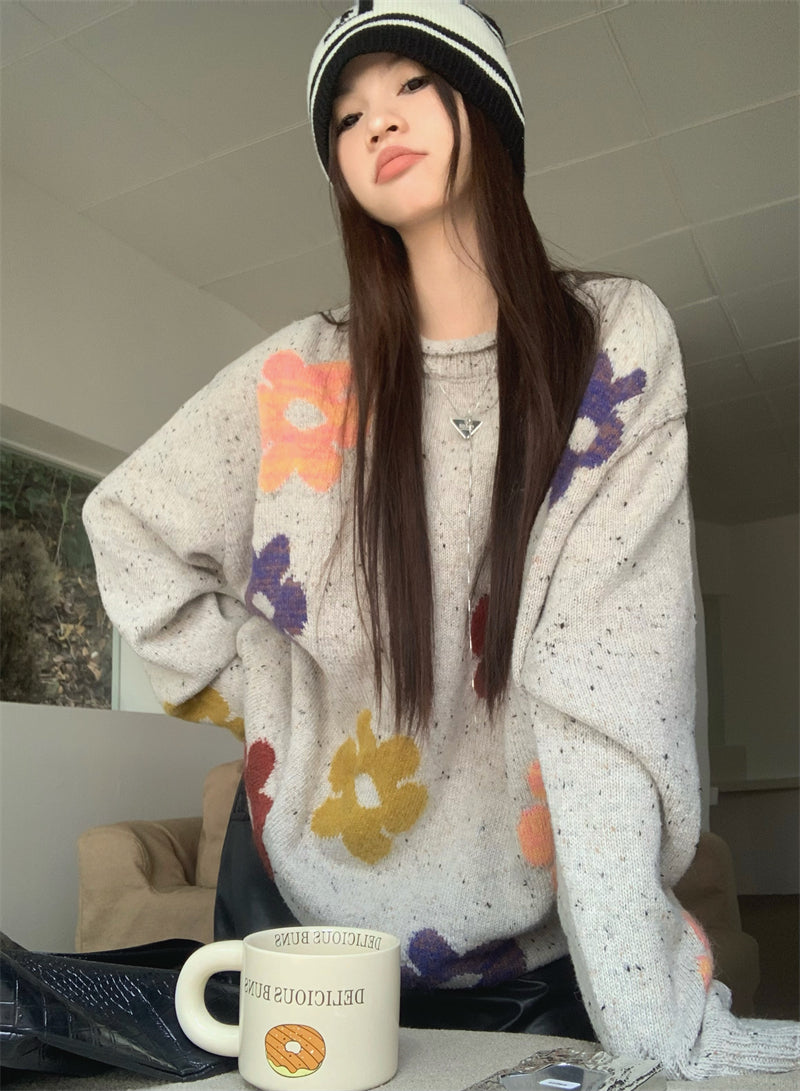 Floral Print Knit Sweater