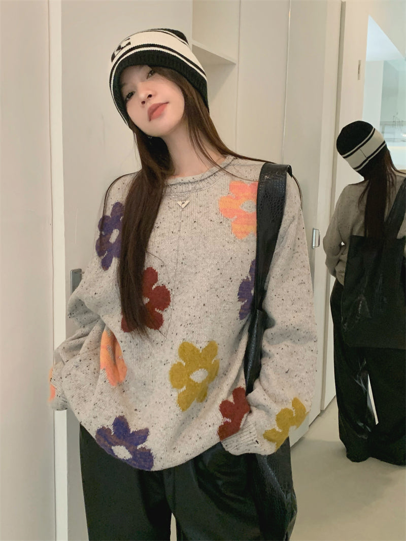 Floral Print Knit Sweater