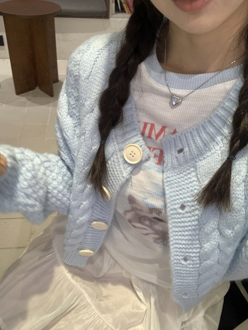 Baby Blue Cable Knit Cardigan