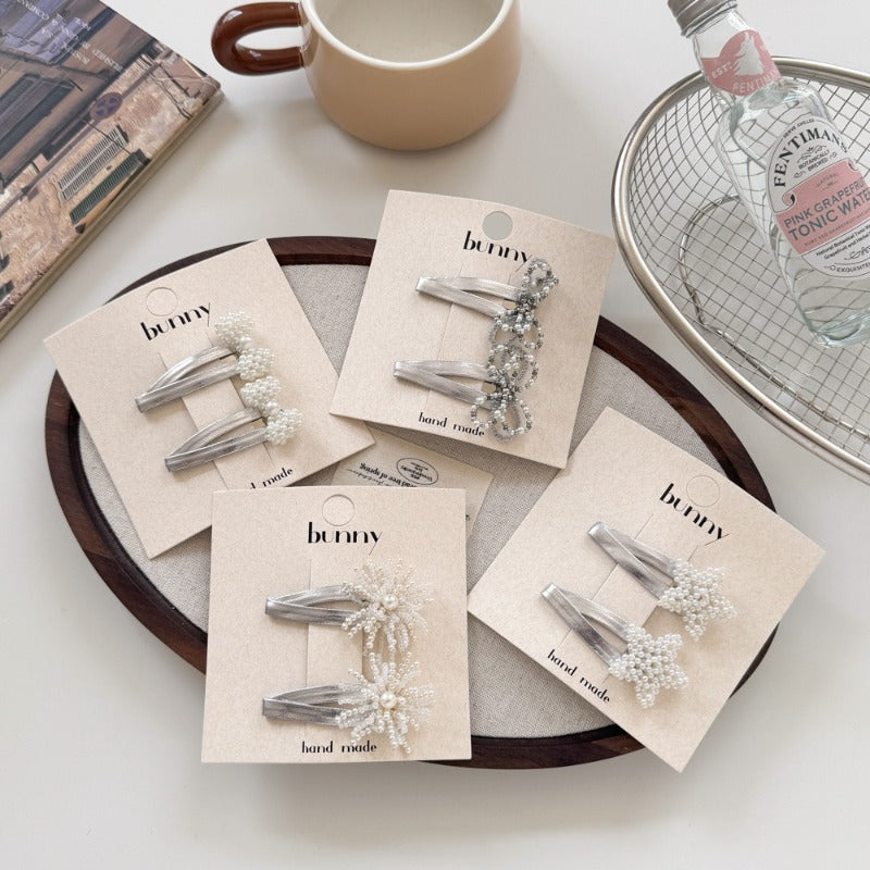 Elegant Silver Pearl Hair Clips