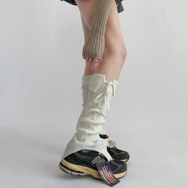 Cozy Knit Ribbed Slouchy Tie-Up Socks