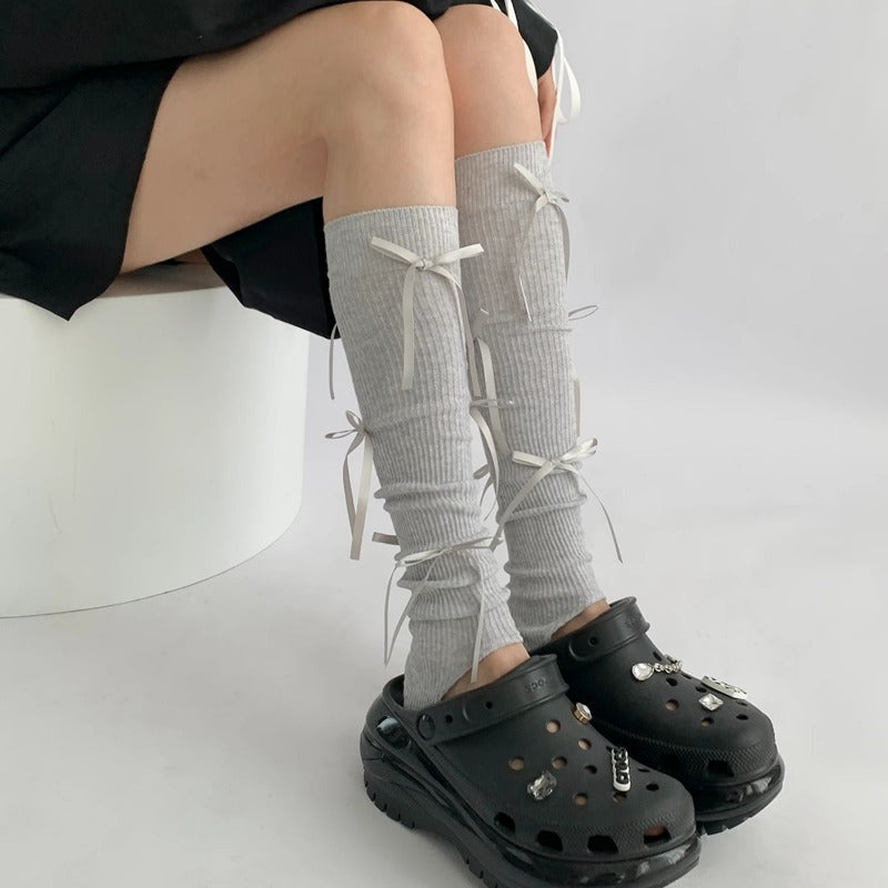 Chic Ribbed Tie-Up Calf Socks