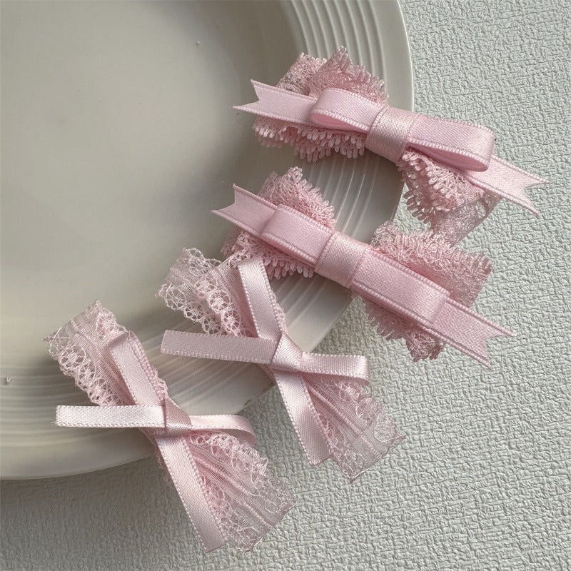 Soft Pink Lace Bow Clips