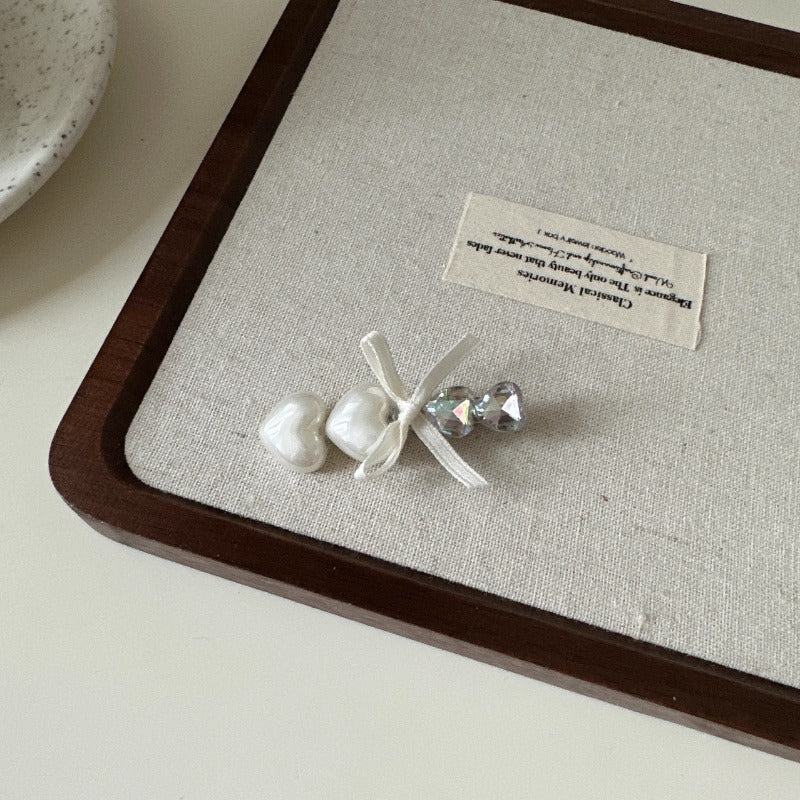 Pearl Heart Bow Clips
