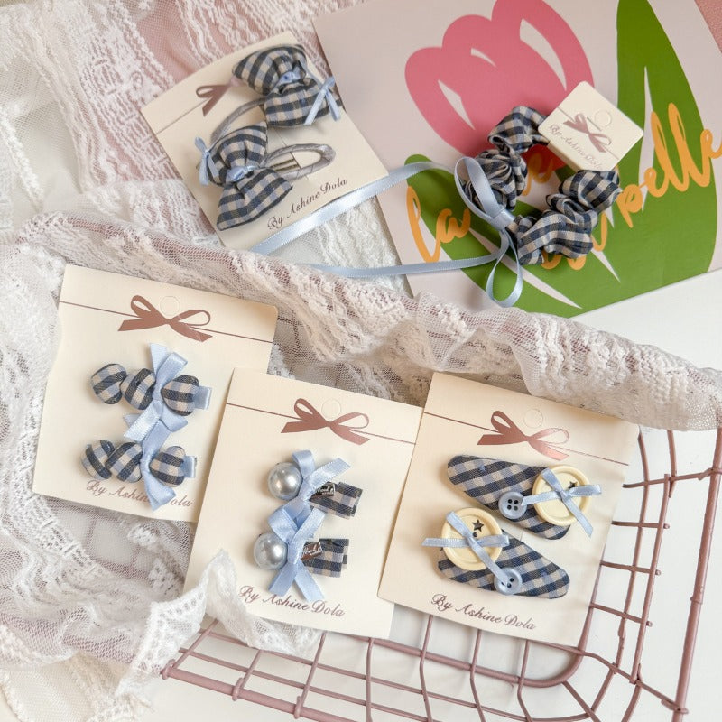 Gingham Bow Hair Clip Set