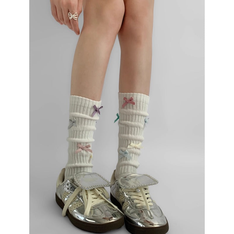 Pastel Bow Embroidered Knee Socks