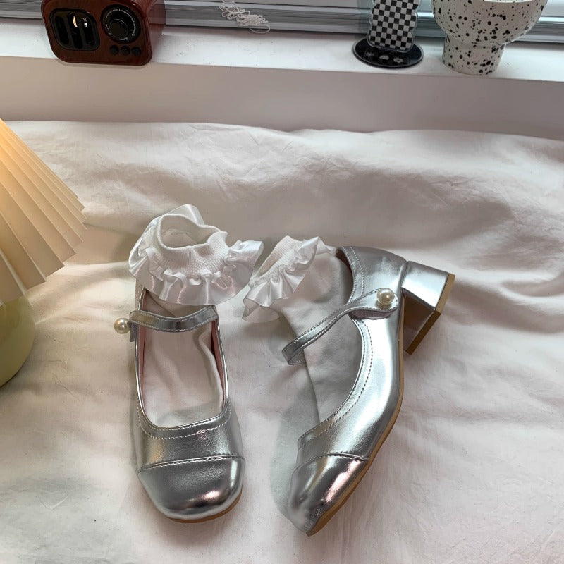 Metallic Pearl Heel Mary Janes