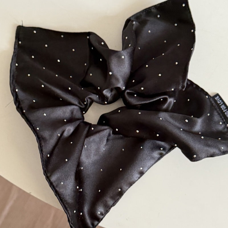 Sparkling Satin Rhinestone Bow Scrunchie