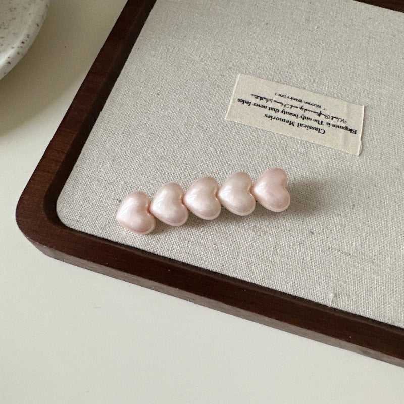 Pearl Heart Bow Clips