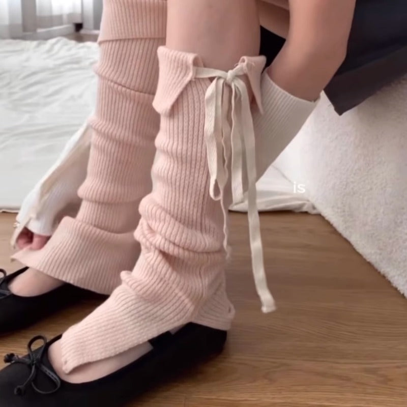 Cozy Knit Ribbed Slouchy Tie-Up Socks
